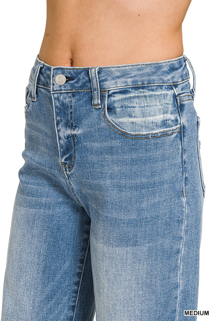 HIGH RISE CUFFED WIDE LEG DENIM PANTS