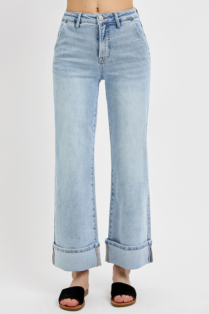 TARAH TUMMY CONTROL HIGH RISE ANKLE WIDE CUFFED JEANS