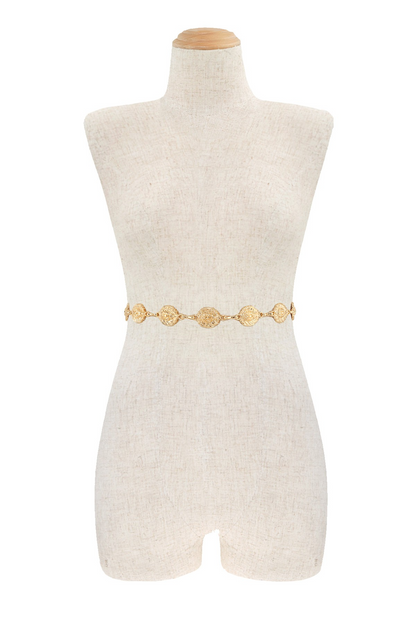 SMALL LION HEAD MEDALLION CHAIN BELT (GOLD)