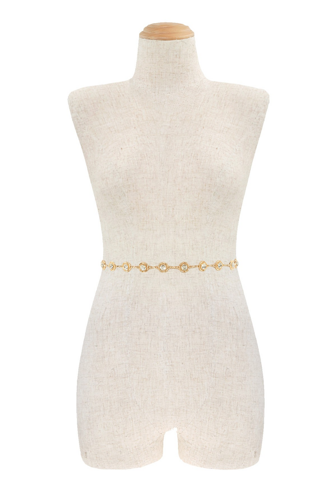 CIRCULAR RHINESTONE METAL LINK CHAIN BELT (GOLD)