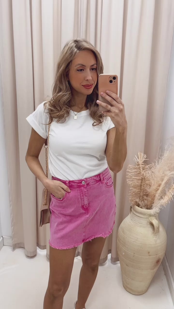 NEW WILLOW DENIM SKIRT (HOT PINK) | BEST SELLER