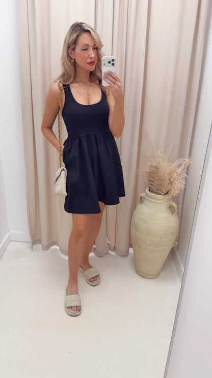 COMBINED KNIT &amp; WOVEN DRESS WITH POCKET