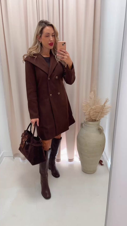 HALLIE HOODED DRESS COAT (BROWN)