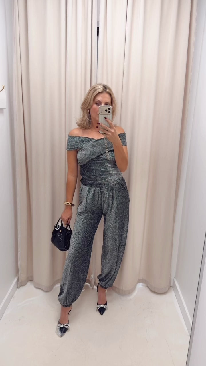 KArebecca Jersey Pants - Silver black glitter - Metallic