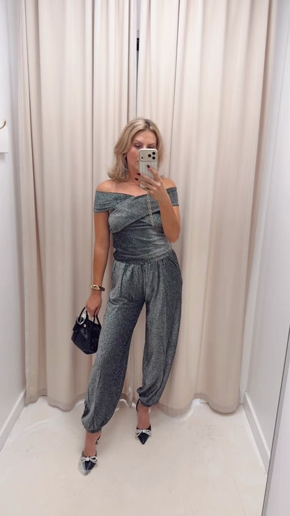 KArebecca Jersey Pants - Silver black glitter - Metallic