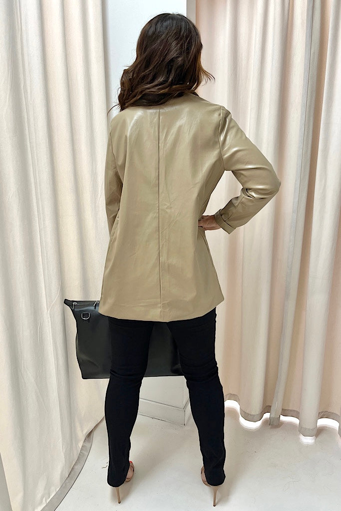 NEW CHRISTINE FAUX LEATHER BLAZER (MOCHA)